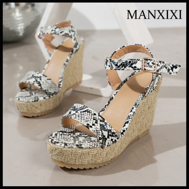 MANXIXI Fashion Women Wedge Heels Inches Beautiful Snake Skin Pattern  Sandals (Size 36-42) Lazada