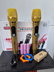 Trọn bộ micro đôi ONTEKCO MU02 GOLD pin sạcONTEKCO E6s pin con thỏ không dây dùng cho mọi loại loa
