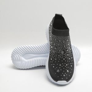 Free Shipping New Autumn And Winter Collection: Women’S Large-Size (40-43) Casual And Fashionable Sneakers With Rhinestone Embellishments Featuring A Mid-Heel Or Flat Sole