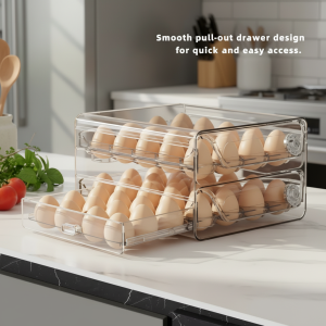 Egg Refrigerator Organizer Drawer Type Stackable Storage Box Fridge Egg Holder Container with Lid Large Capacity 30 40 60 Grid Egg Tray Space Saving Kitchen Storage Clear Egg Keeper for Refrigerator