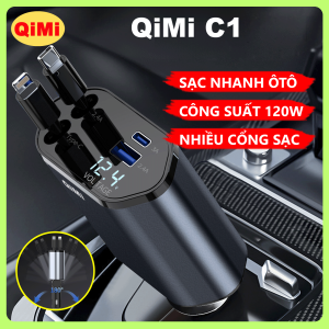 Bộ Sạc Nhanh 120W Xe Hơi QiMi C1 - 4 Cổng Sạc Cùng Lúc Gập 180° Màn LED Hiển Thị Dây Rút Thu Gọn