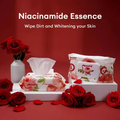 1Pack Munafie Rose Scented Niacinamide Cleansing Wipes 80 Sheets Alcohol Free With FDA