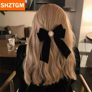 [COD] SHZTGM ปิ่นปักผมรูปโบว์กำมะหยี่สีดำใหม่กิ๊บหนีบผมทรงดอกกุหลาบทำจากผ้าผสมสุดหรูสำหรับผู้หญิงกิ๊บติดผมหางม้าแฟชั่นเครื่องประดับผม