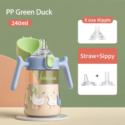 Minitutu Botol Susu Bayi PP/PPSU 3IN1 leher bebas dengan bola gravitasi 360° dilengkapi pegangan Lebar Antikolik BPA