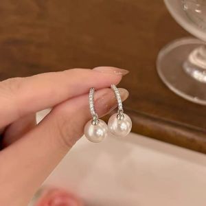 Simple Zircon Earrings Women Korean Fashion Elegant Pearl Earring Accessories Jewelry for Girls