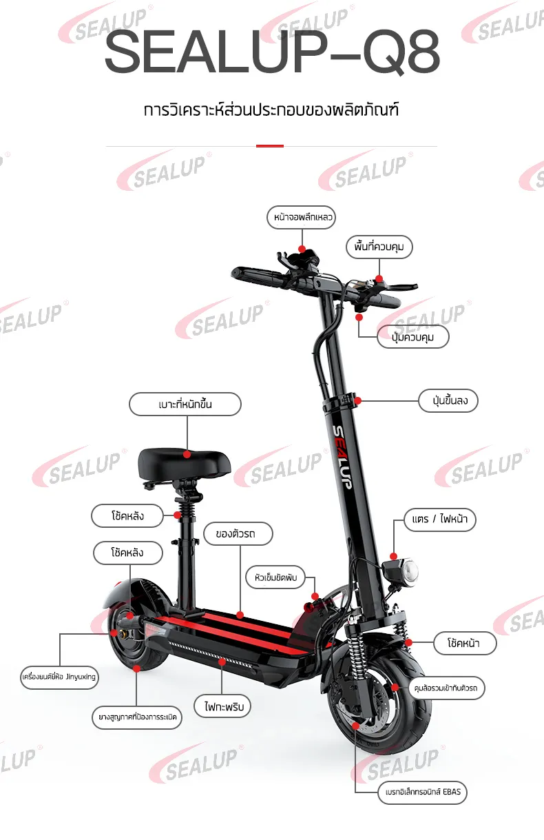 SEALUP Q8 รุ่นซิตี้สกู๊ตเตอร์ไฟฟ้า สกูตเตอร์ไฟฟ้า ผู้ใหญ่พับได้สกู๊ดเตอร์ไฟฟ้าา 48V/500W/1000W กันน้ำ NFC