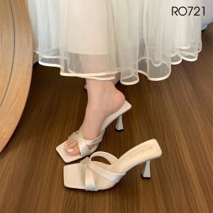 [ẢNH THẬT-FREESHIP] Dép nữ quai chéo gót nhọn ROSATA RO721 - 7p - Đen Kem - BKSTORE