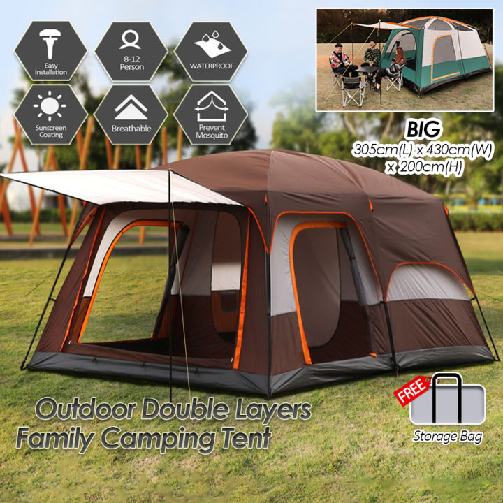 SKN SPORTS 𝐇𝐨𝐭 𝐒𝐞𝐥𝐥𝐢𝐧𝐠 KH003 Double Layers Tent 8-12 Person  (Available in Big/Medium/Small) Large Camping Tent Waterproof Family Tents  for Outdoor