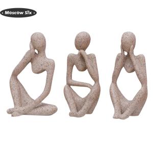 【NEW】 Modern Resin Thinker Art Figurines Set of 3 Abstract Sculptures for Elegant Home Decor