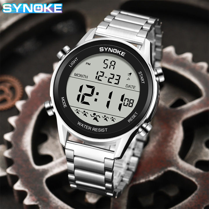 SYNOKE Waterproof Men Watch Sport Stainless Steel Digital Multifunction ...