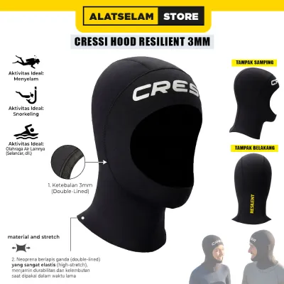 Hood Cressi Resilient 3mm - Unisex / CRESSI Resilient Hood 3mm Unisex / Topi Selam Snorkling Diving Freediving / Tutup Kepala Scuba Diving / Tutup Kepala Scuba Diving Snorkeling Berselancar (Surfing) Paddle Kayak dan Berenang dll