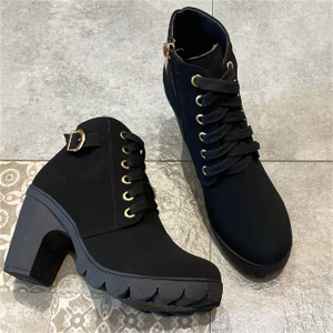 Falimottype Size 35-42 High Heel Single Boots Belt Buckle Womens Boots Thick Heel Short Boots Round Head Boots Lace up Side Zipper Knight Boots