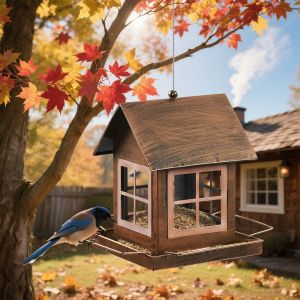 NEXTGENYUN House Shape Bird Feeder Large Capacity Hanging Bird Food Bowl Country Style Windproof Bird Feeding Equipment Outdoor