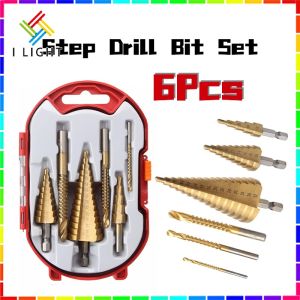 (Fast Delivery)6Pcs Step Drill Bit Set Titanium Coated Metal Hole Opener Drill Bit HSS Drill Bit