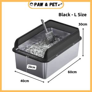 Stainless Steel Anti Splash Cat Litter Tray With Basin Semi Enclosed Resistant Bekas Najis Kucing Tandas Tahan Karat