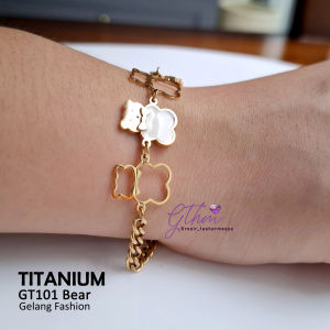 Gelang Rante Wanita Bear Titanium Ori Perhiasan Fashion Import Premium Awet Anti Karat Model Lucu dan Manis gt101
