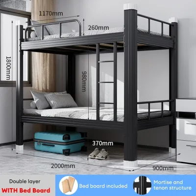 Black Loft Bed Elevated Bed 180*200*90CM Modern Simple and Thickened Iron Art Elevated Bed Bed Apartment Bed Loft Bed For Small Room Student Dormitory Bed Single Size Iron Art Bed Adjustable Staircase Alternating Left And Right
