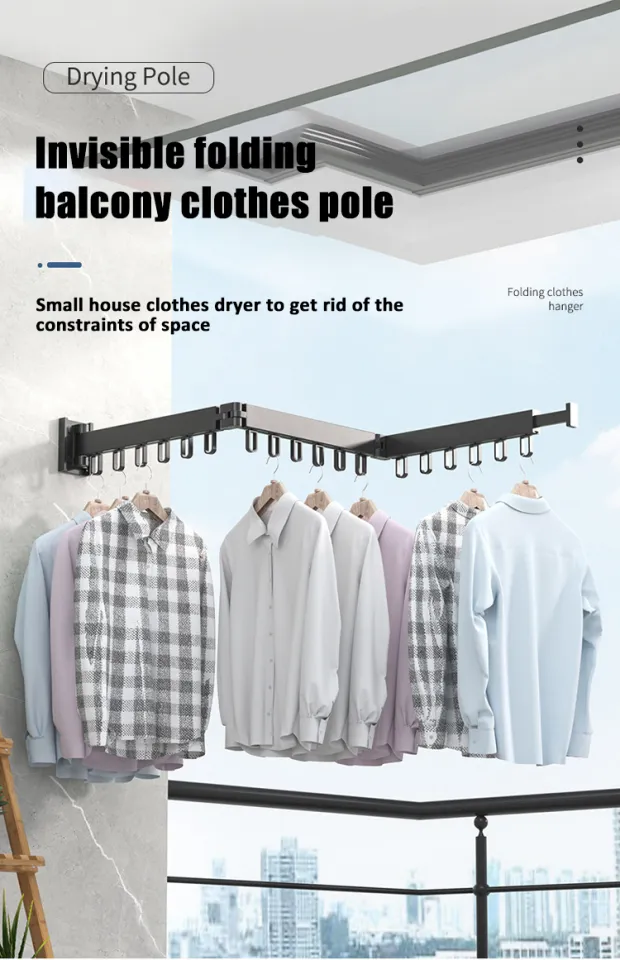 Clothes Hanger Wall Mount 3-Folding Retractable Drying Rack Space