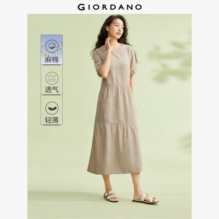 GIORDANO Women T-Shirts Square Neck Rib Tee Summer Short Sleeve