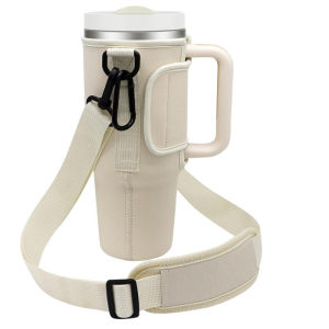 40oz Cup Holder Water Bottle Bag Portable Water Bottle Bag with Adjustable Shoulder Strap and Straw Holder for Outdoor Travel