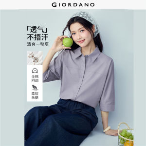 Giordano Beau Monde Women 100% cotton 1/2 sleeve loose shirt Free Shipping 13346463