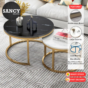 SANCY 2 In 1 Flexible Coffee Round Tables Marble Texture Table Nesting Set Nordic Style Table for Multipurpose Use in Living Hall Bes Room Furniture - Fulfilled by SANCY