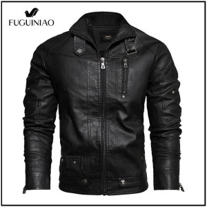 Fuguiniao 2021 Autumn Winter Mens Leather Jacket Casual Fashion Stand Collar Motorcycle Jacket Men Slim PU Leather Coats Free Shopping