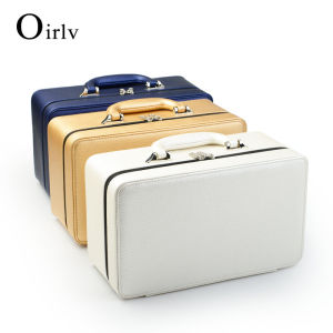 Oirlv blue leather jewelry box 3-layer handmade travel jewelry storage box gift set for women girls and ladies earrings rings necklaces pendants watches bracelets. X010