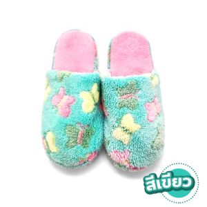 รองเท้าใส่ในบ้าน ขนนุ่ม ใส่สบาย พื้นกันลื่น ลายผีเสื้อ