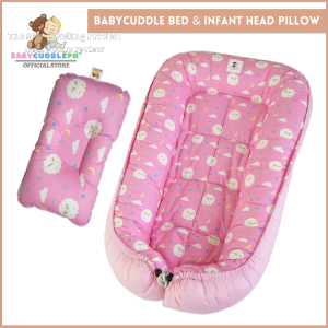 BabyCuddlePH™ Bed and Head Pillow - Baby Sheep in Pink Collection / Original Newborn Baby Beds / Perfect for Baby Cribs
