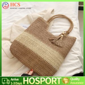 Light and Spacious Women Tote Bag with Straw Woven Material and Tassels for Travel and Leisure