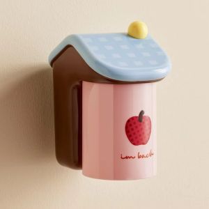 MINIAT ic Mounting Toothbrush Cup Holder No Drill Installation House Shape Design Storage Rack Set Fashion Home Organization Bathroom Accessories Bathroom