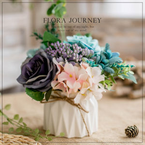 【SG ready stock】Artificial Potted Flowers with 16cm Ceramic Pot Realistic Silk Rose & Dahlia Fake Flower Arrangement No Watering Home Table Desktop Wedding Party Decor