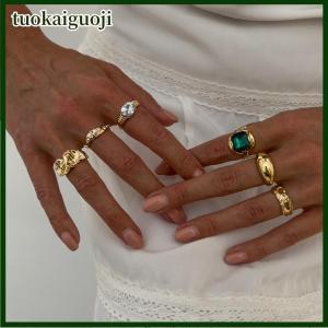 tuokaiguoji 6ชิ้นฝังเพทายสีม่วงปรับได้ชุดแหวนสีทองเรียบสำหรับผู้หญิงเครื่องประดับประจำวันของขวัญ