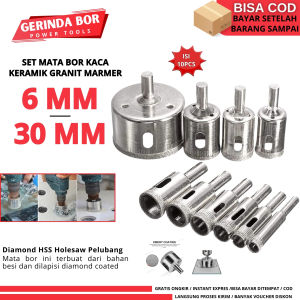 10PCS set Set Mata Bor Kaca Keramik Granit Marmer Batu Porselen Diamond HSS Pelubang 6-30mm