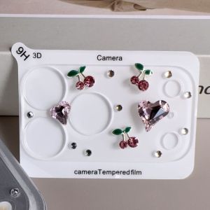 XIJIBAN HD rõ nét Miếng bảo vệ máy ảnh làm từ chất liệu acrylic.  cương 3D Cherry Bao phủ toàn bộ Phim bảo vệ màn hình trong suốt Sang trọng Chống sốc Nắp bảo vệ ống kính máy ảnh. Cho iPhone 18 Pro Max iPhone 18 Pro