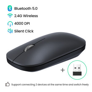 UGREEN Silent Wireless Mouse Dual Model 2.4Ghz Wireless Bluetooth 5.0 4-Level Adjustable Silent Buttons 4000 DPI Optical Tracking Ambidextrous PC / Mac / Laptop/Tablet/Phone