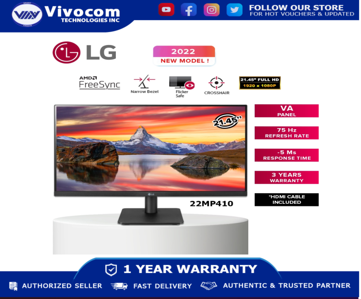 LG 21.45'' Monitor 22MP410-B 22 (55.88cm) FHD 3-Side Borderless Monitor ...
