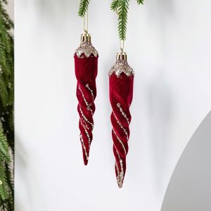 RUANGE 2pcs Red Christmas Tree Pendants Flocked Lollipop Candy Cane Pendants Festival Supplies Bow Bell Xmas Tree Pendant Christmas Tree Decor