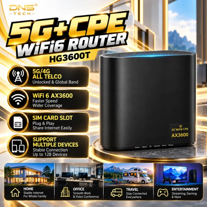 SIAP MOD 5G+ CPE WiFi6 Modem HG3600T Ultra High Speed Support All Telco Home Router External Antenna