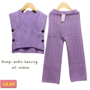 Rompi andin kancing set celana setelan anak perempuan terbaru rajut premium ukuran S M L XL XXL