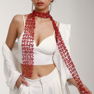 HEALMEYOU Flower Shape Sequin Scarf Hollow Shiny Waist Chain Neck Wrap Long Sparkling Hair Accessory Women