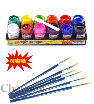 Màu vẽ nước Thiên Long 12 màu WACO-05 tặng kèm 6 cây cọ vẽ