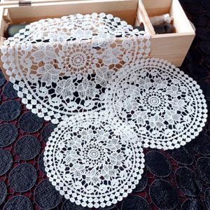 VCH Round White Embroidery Flower Crochet Table Decoration Lace Pad Doily Coaster Placemat