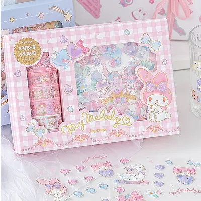 Sanrio Kuromi Cinnamoroll Melody Stickers Gift Box Kawaii Anime Hand Account Guka Decoration DIY Sticker Girls Kids Toys