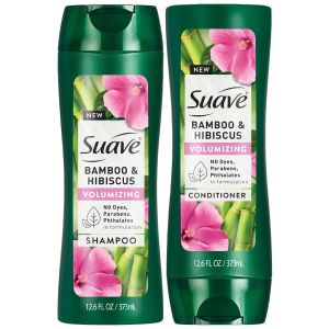 Suave Shampoo and Conditioner Set Bamboo & Hibiscus – Volumizing Hair Products for Flat Fine Hair 12.6 Oz Ea