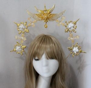 Womens Halo Crown Mary Goddess Headband Goddess Headpiece With Angel Wing For Evening Photo Hair Hoop