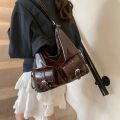 TSEVD Solid Color Multiple Pockets Backpacks Y2K Style Large Capacity PU Leather Crosbody Bag Casual Shoulder Bag Women's Backpack Outdoor. 