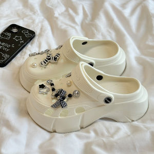 [Free Shipping] GGGLU Sweet And Cool Personality Rhinestone Clogs For Women Thick-Soled Platform Sandals Beach Shoes Height-Increasing Closed-Toe Slippers For Summer