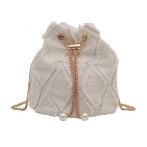 Trendy Tassels Denims Small Bucket Bag for Women Adjustable Chain Strap Crossbody Jeans Purse Drawstring Shoulder Bag